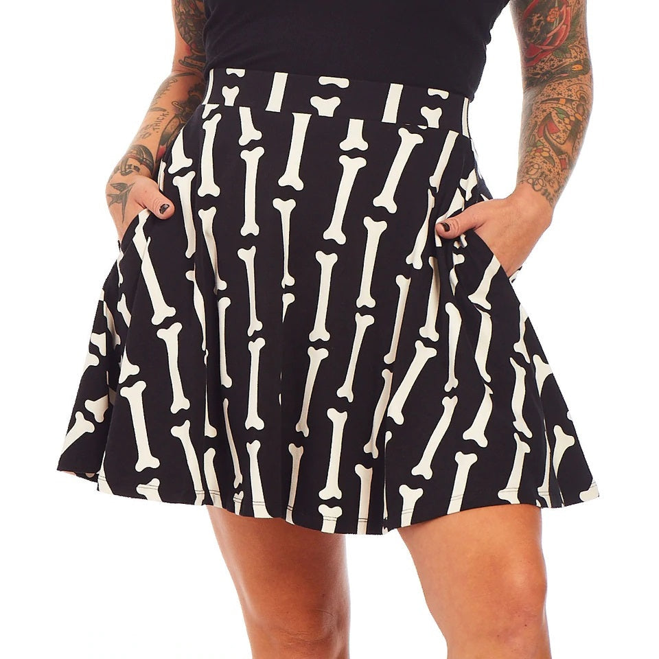 Miss Bones Black & White Skater Skirt-Womens Shorts & Skirts-Scarlett Dawn