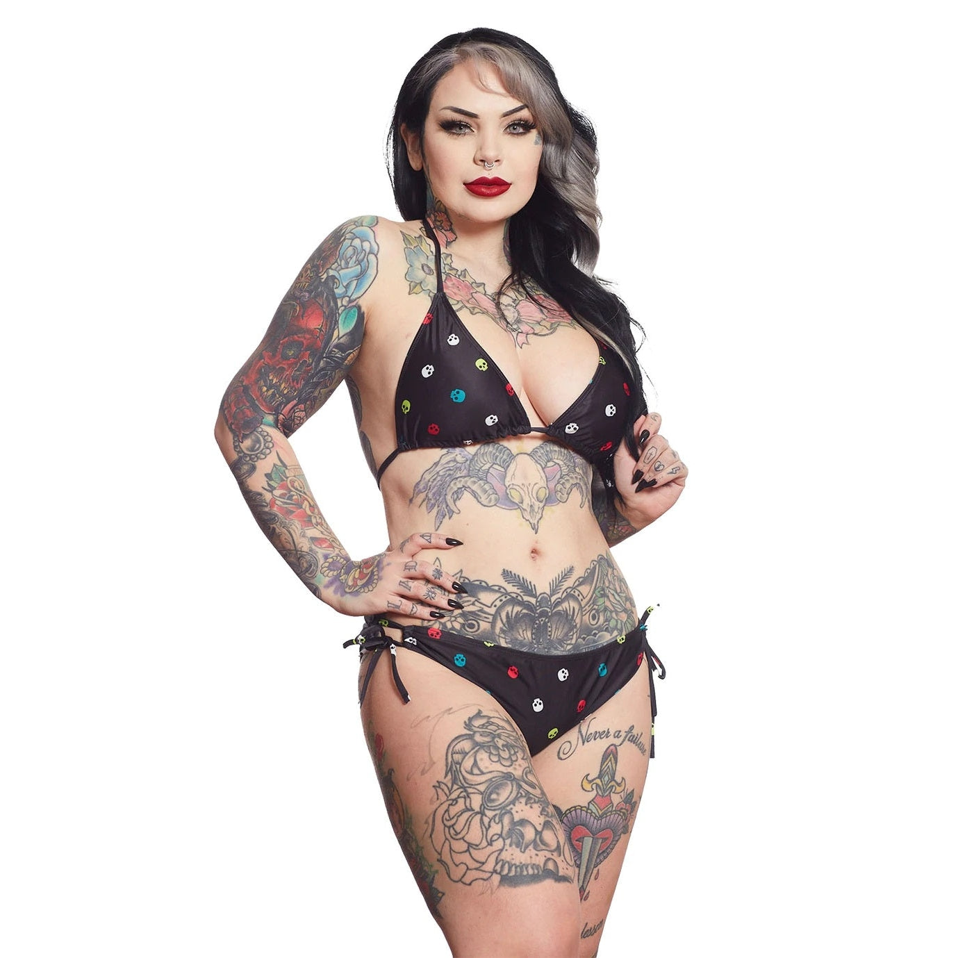 Multi Skulls Womens String Bikini-Womens Swimwear-Scarlett Dawn