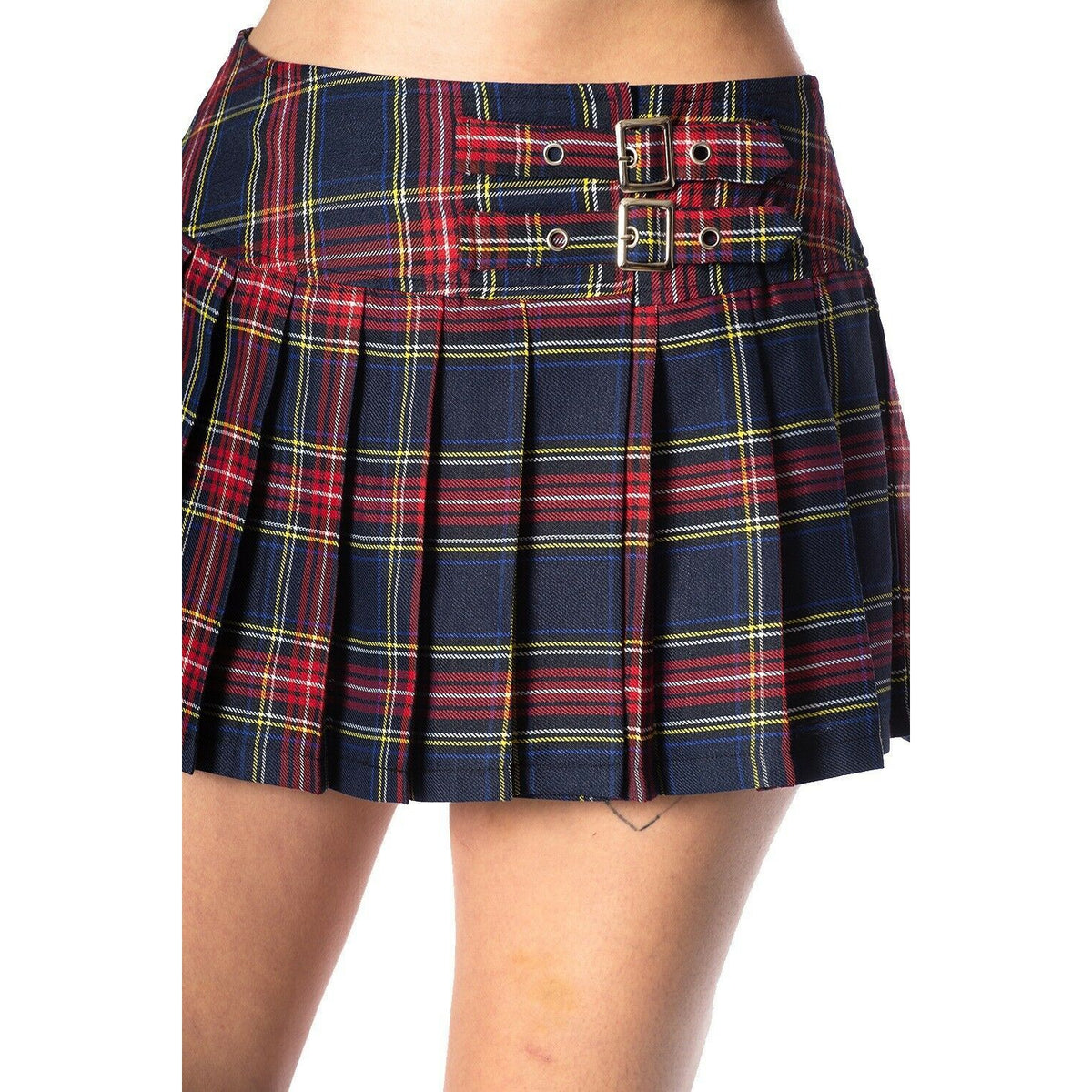 Navy Tartan Womens Mini Skirt-Womens Shorts &amp; Skirts-Scarlett Dawn