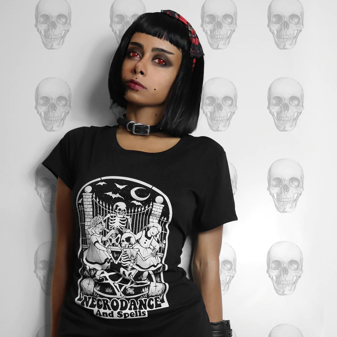 Necrodance And Spells Black Graphic T Shirt-Womens Tops-Scarlett Dawn