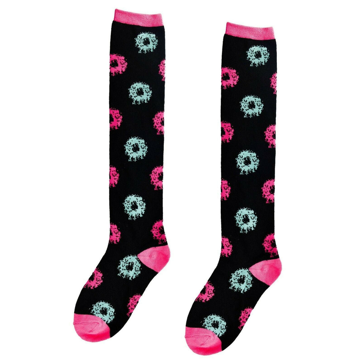 Neon Donut Junk Food 90s Knee Socks-Womens Socks-Scarlett Dawn