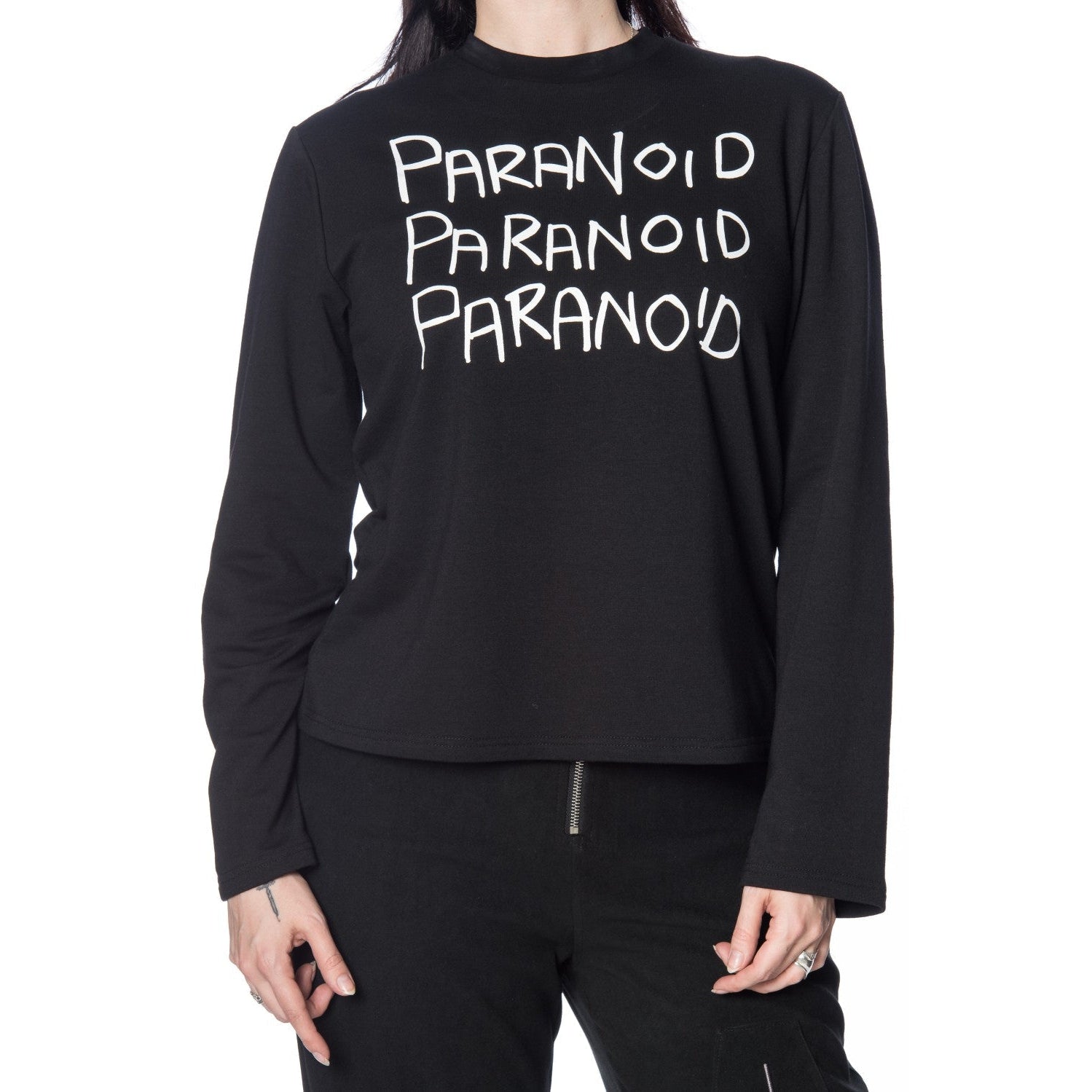Paranoid Womens Long Sleeve Top-Womens Tops-Scarlett Dawn
