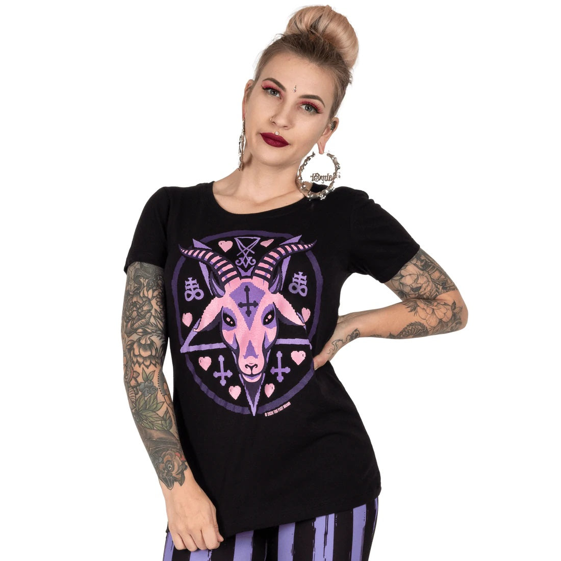 Pastel Goat Baphomet Black Graphic T Shirt-Womens Tops-Scarlett Dawn