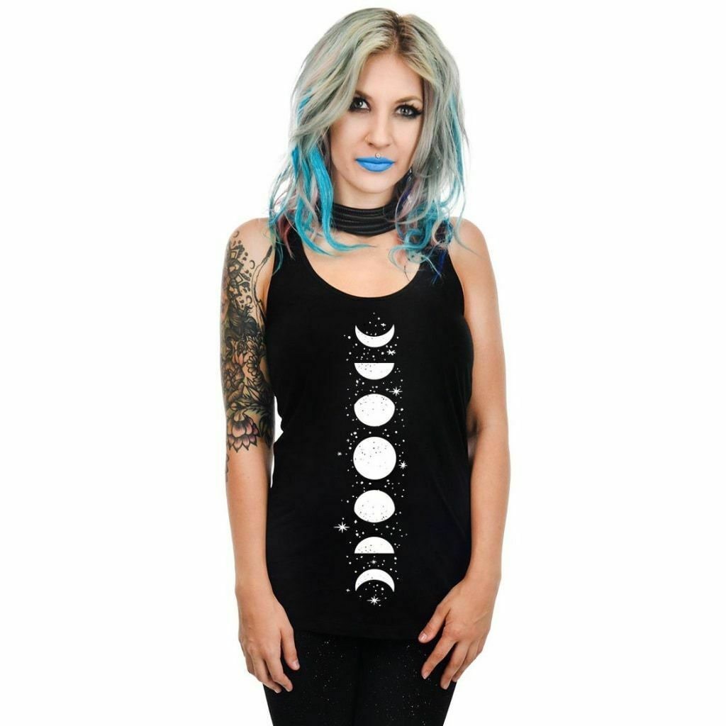 Phases Of The Moon &amp; Stars Racer Back Tank Top-Womens Tops-Scarlett Dawn
