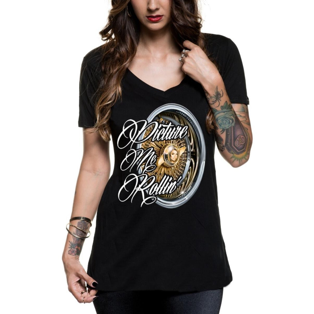 Picture Me Rollin' Black V-Neck Womens Top-Womens Tops-Scarlett Dawn