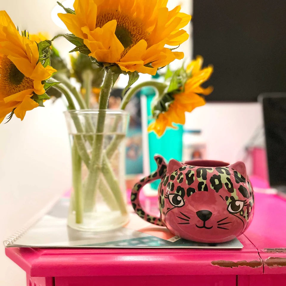 Pink Leopard Cat Mug-Cups &amp; Mugs-Scarlett Dawn