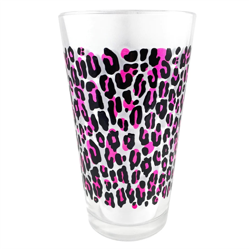 Pink Leopard Pint Glass-Cups & Mugs-Scarlett Dawn