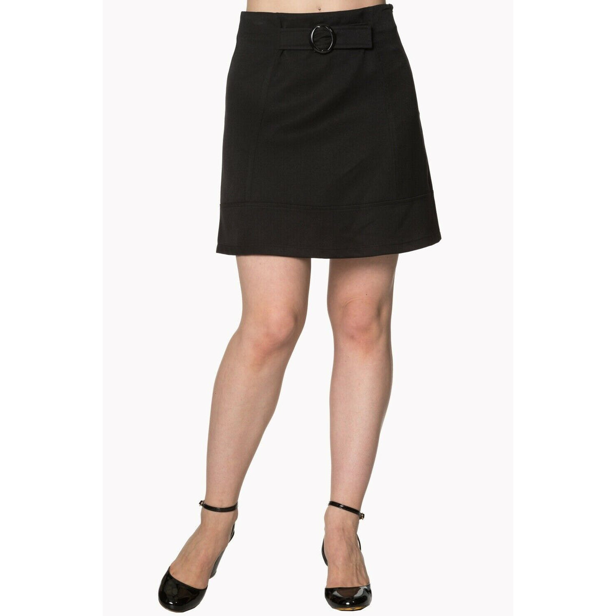 Plain Black Buckle Womens Skirt-Womens Shorts &amp; Skirts-Scarlett Dawn