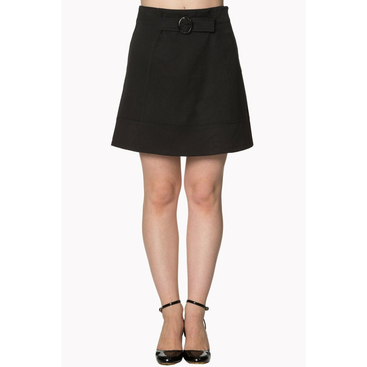 Plain Black Buckle Womens Skirt-Womens Shorts &amp; Skirts-Scarlett Dawn