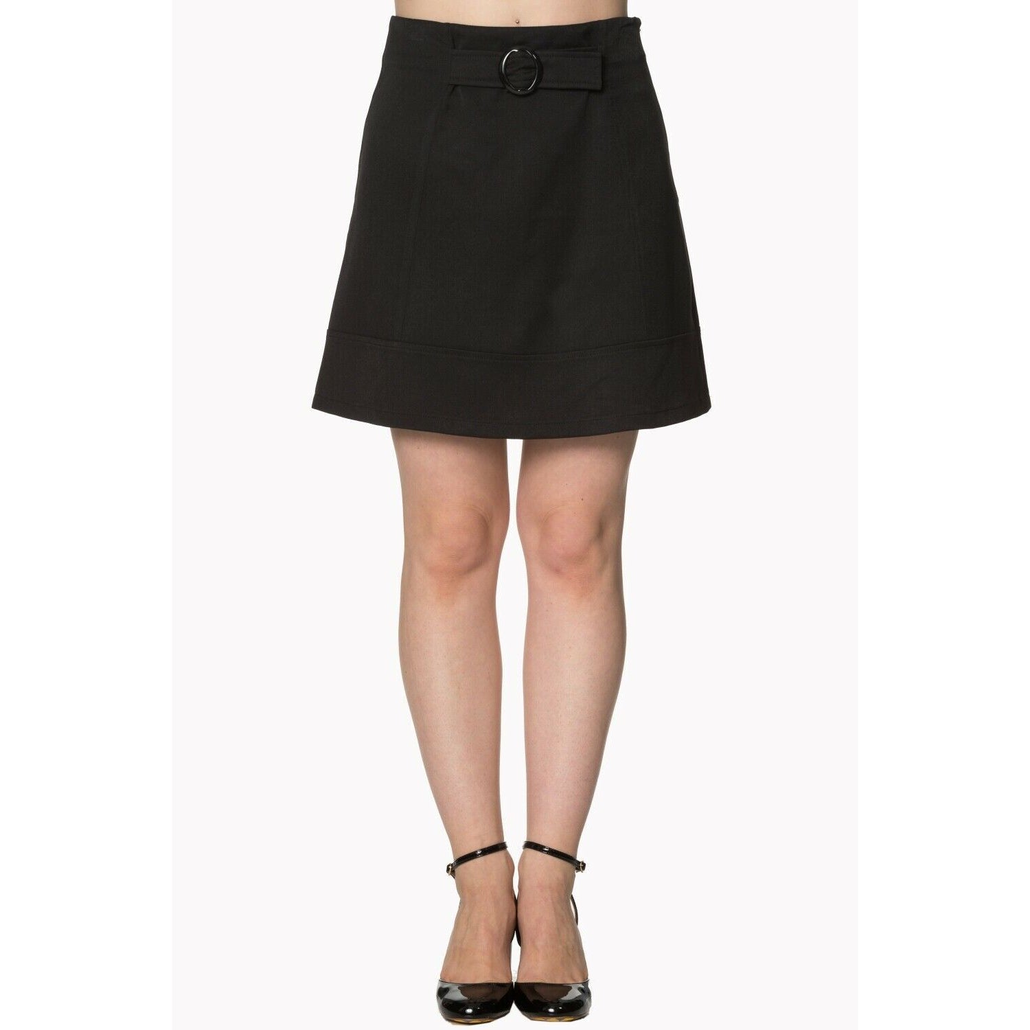 Plain Black Buckle Womens Skirt-Womens Shorts & Skirts-Scarlett Dawn