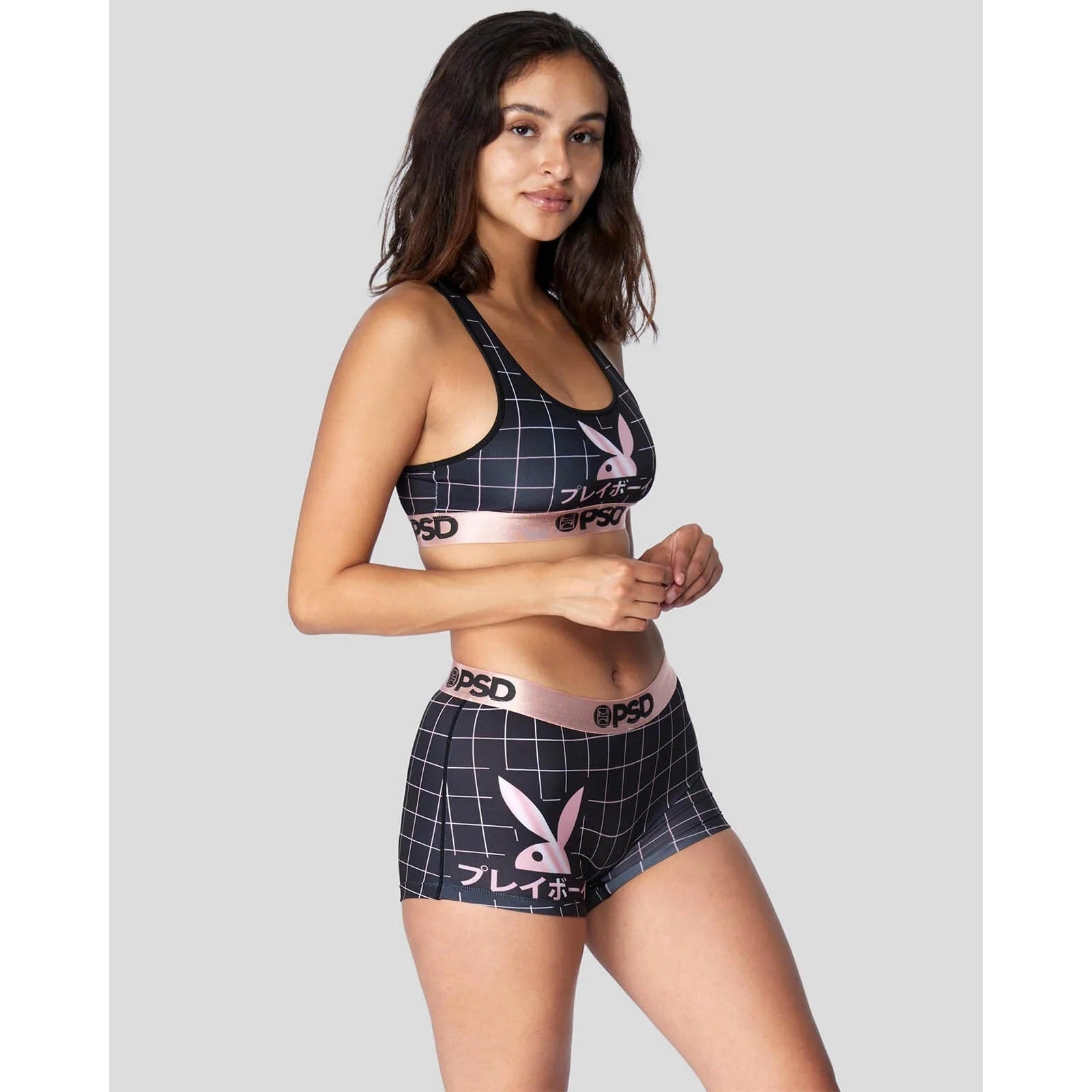 Playboy RHD Kanji Grid Sports Bra-Womens Underwear-Scarlett Dawn