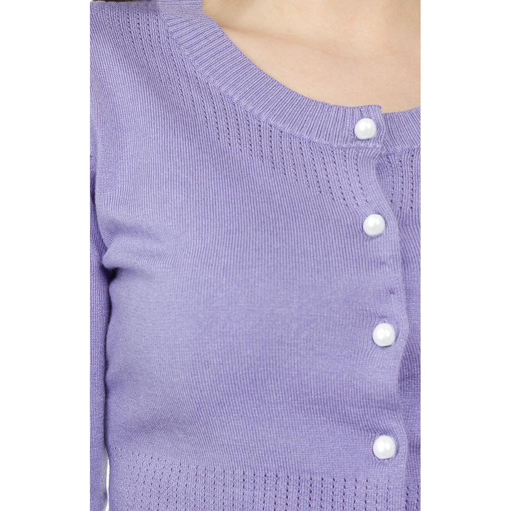 Pointelle Lavender 3/4 Sleeve Cardigan-Womens Cardigans-Scarlett Dawn