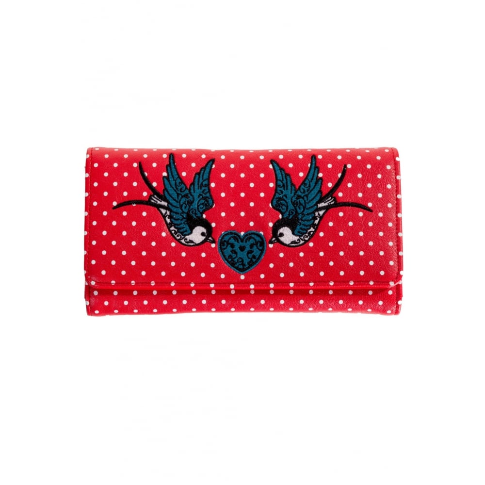 Polka Dot Swallows Red Womens Wallet-Womens Handbags, Purses & Wallets-Scarlett Dawn