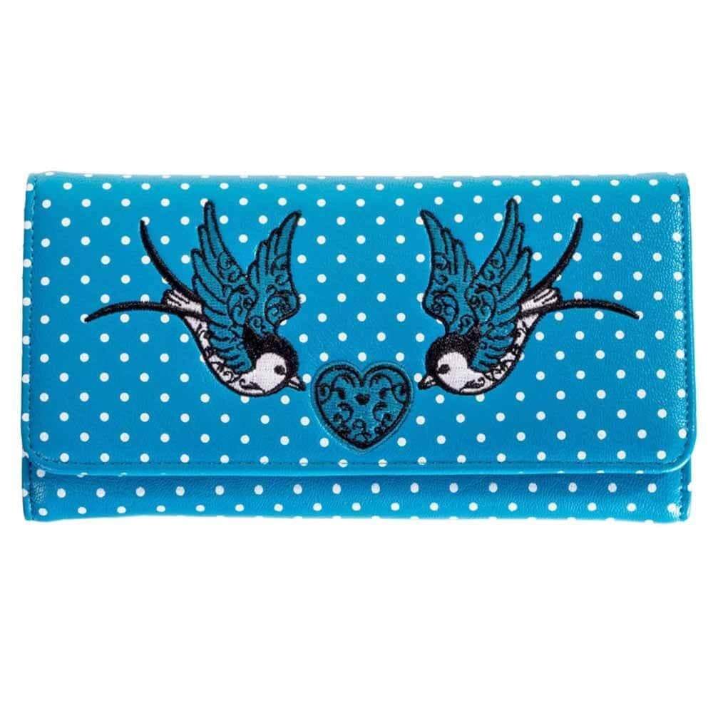 Polka Dot Swallows Teal Womens Wallet-Womens Handbags, Purses & Wallets-Scarlett Dawn