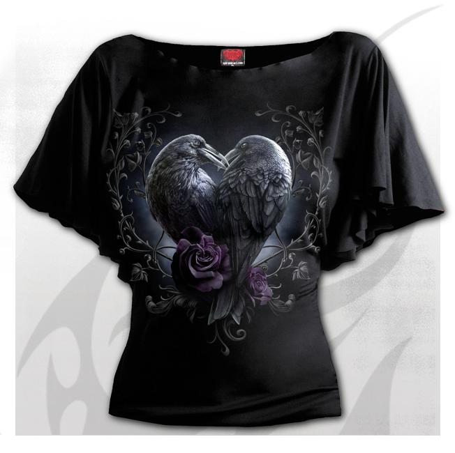 Raven Heart Boat Neck Bat Sleeve Womens Top-Womens Tops-Scarlett Dawn