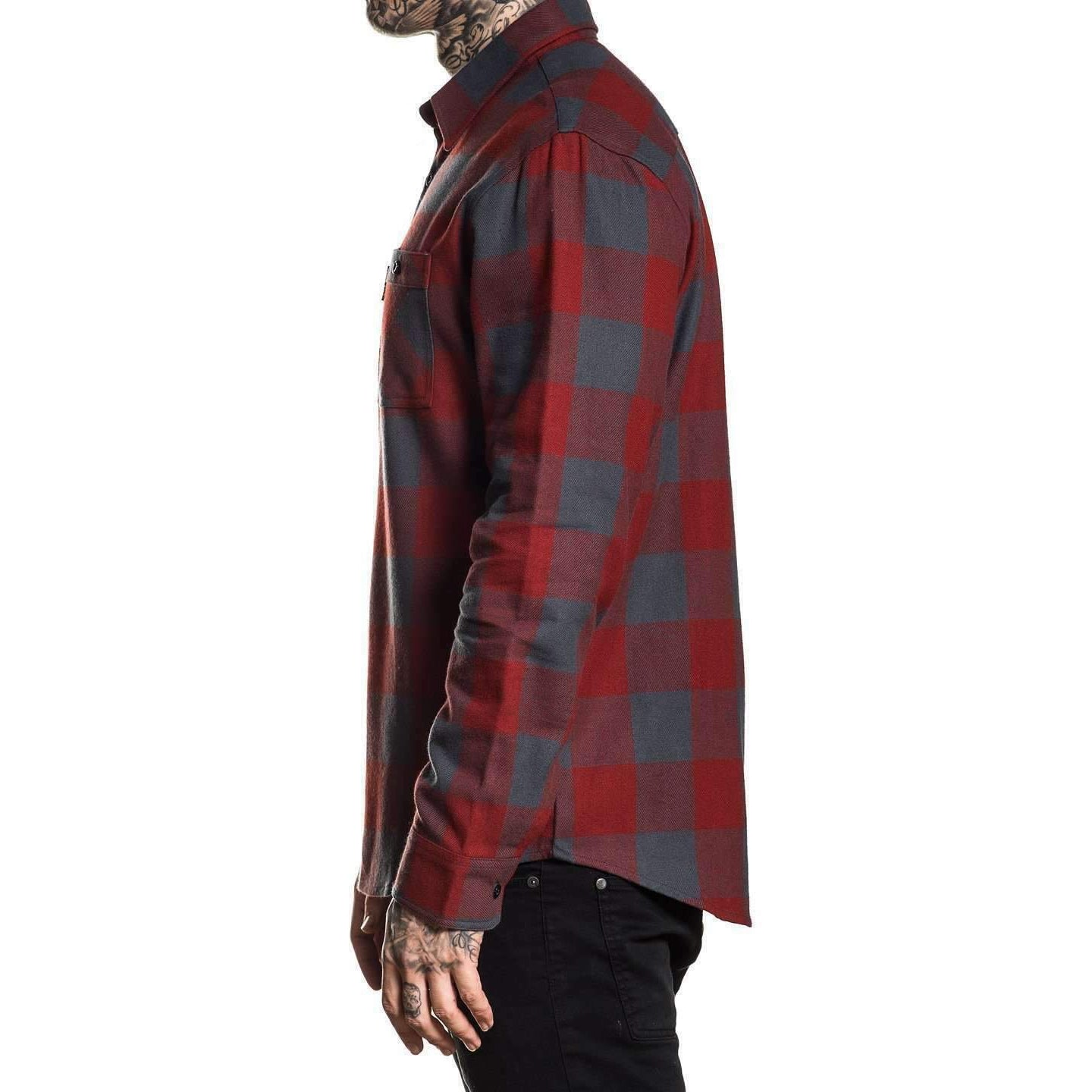 Red Checks Button Up Long Sleeve Shirt-Mens Jumpers, Hoodies & Long Sleeves-Scarlett Dawn