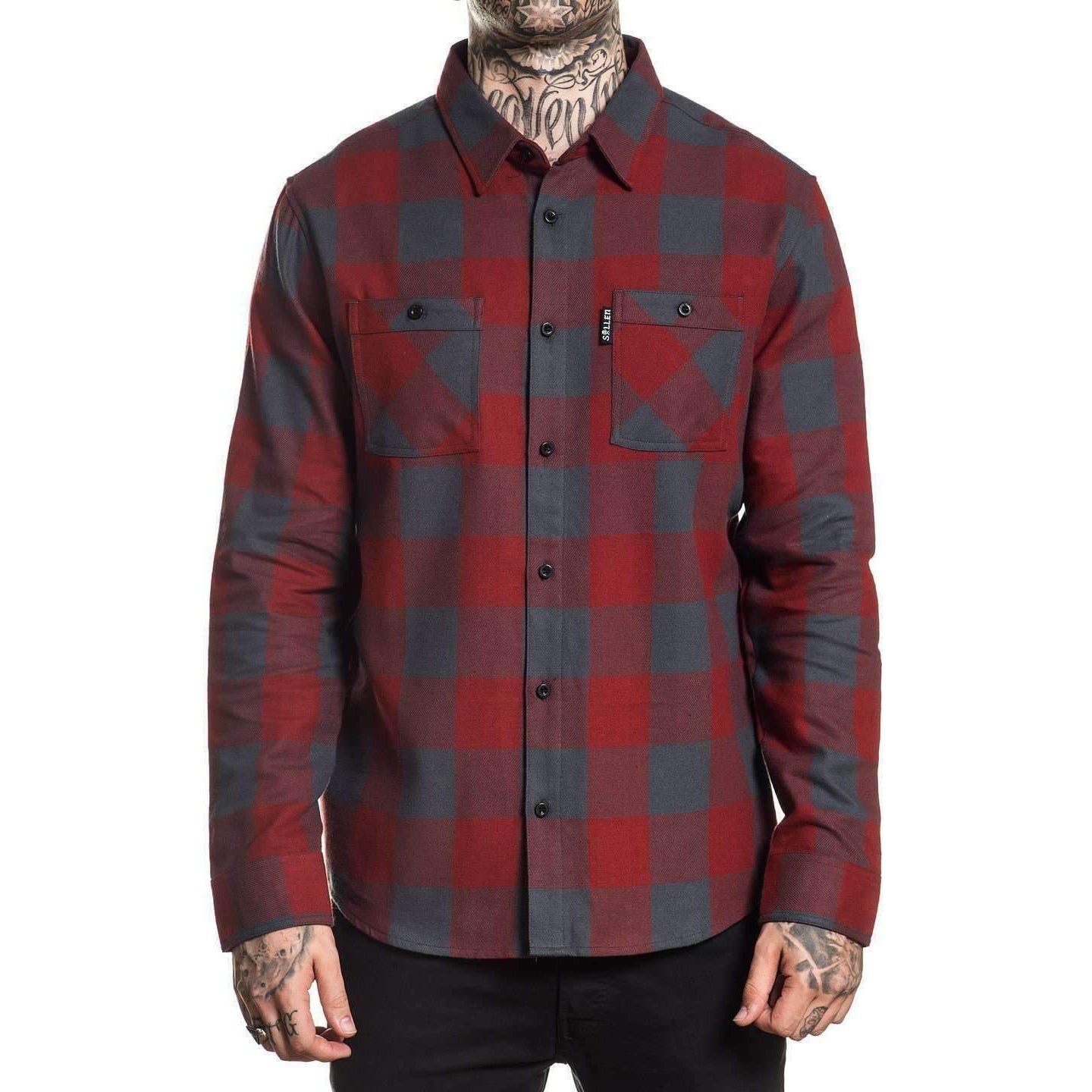 Red Checks Button Up Long Sleeve Shirt-Mens Jumpers, Hoodies & Long Sleeves-Scarlett Dawn