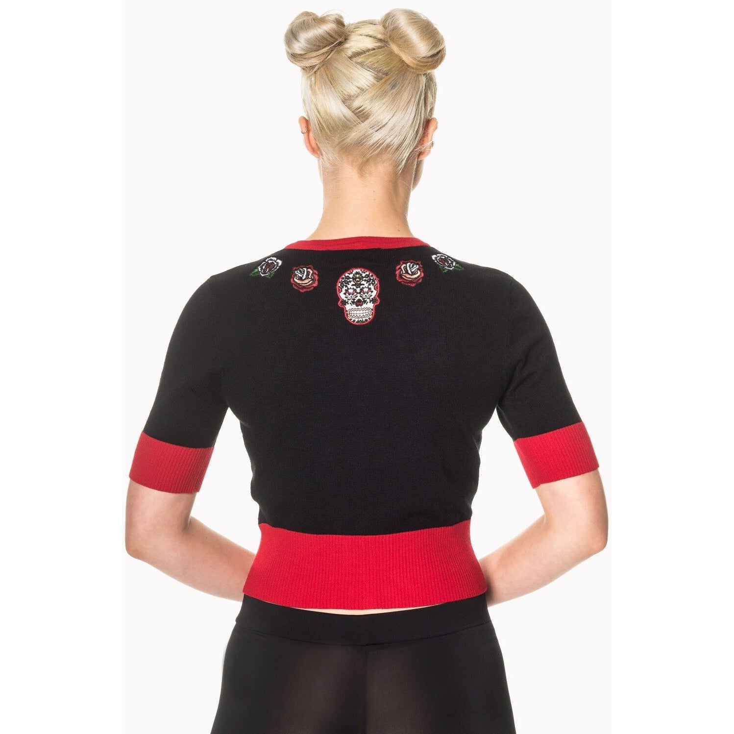 Red Rose Candy Skulls Cardigan-Womens Cardigans-Scarlett Dawn