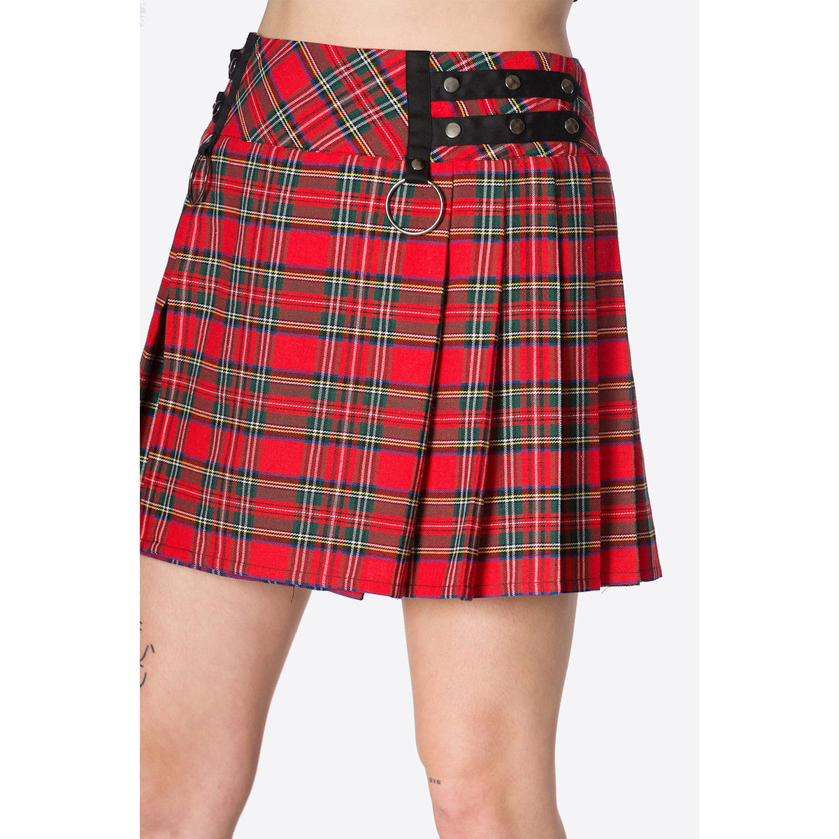 Red Tartan Pleated Womens Mini Skirt-Womens Shorts &amp; Skirts-Scarlett Dawn
