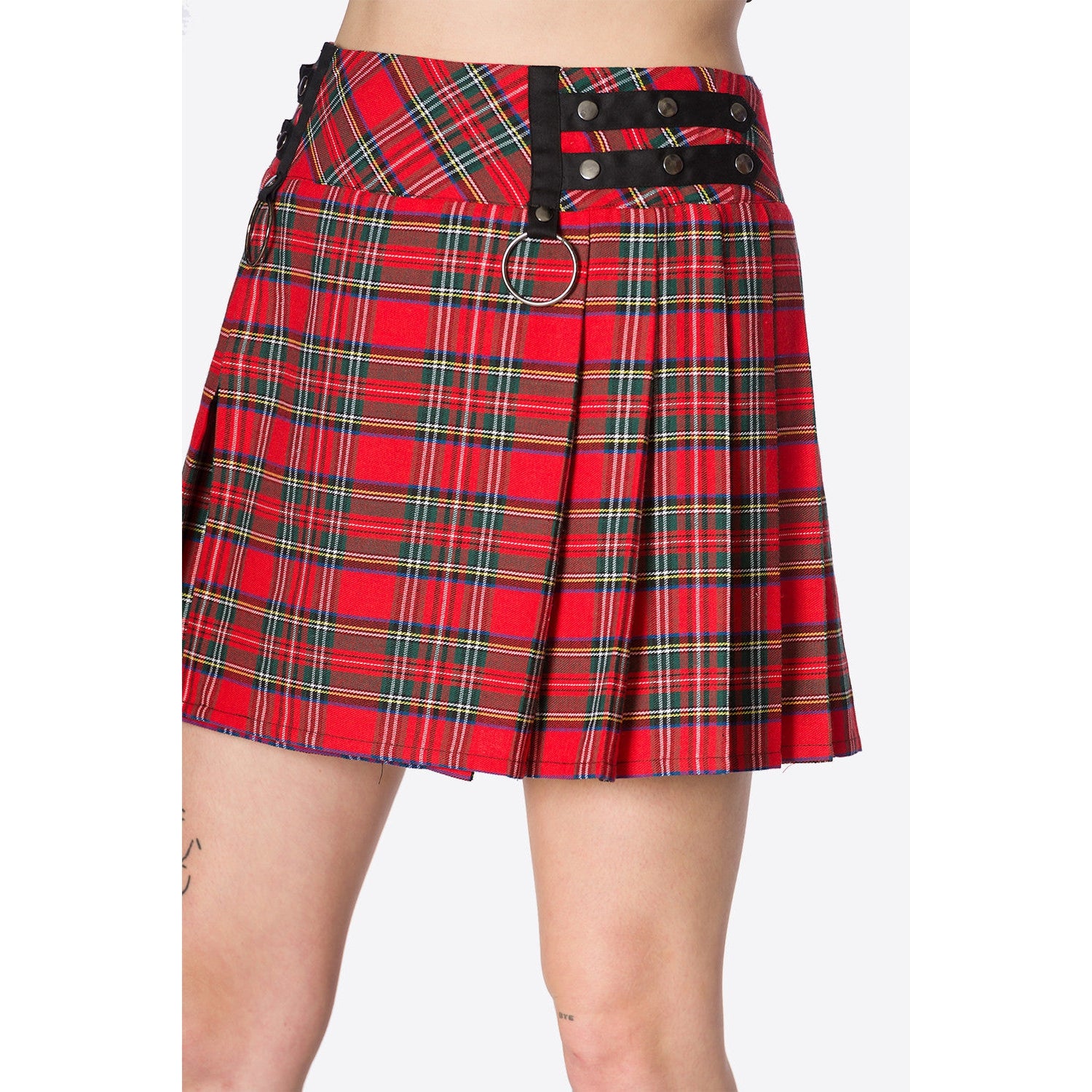 Red Tartan Pleated Womens Mini Skirt-Womens Shorts & Skirts-Scarlett Dawn