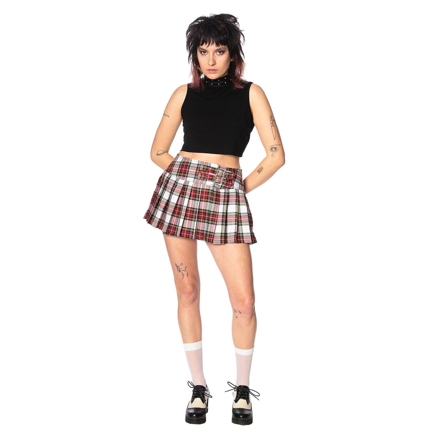 Red White Tartan Womens Mini Skirt-Womens Shorts & Skirts-Scarlett Dawn