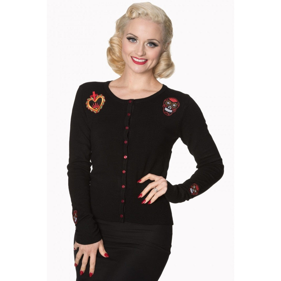 Sacred Heart Candy Skulls Cardigan-Womens Cardigans-Scarlett Dawn