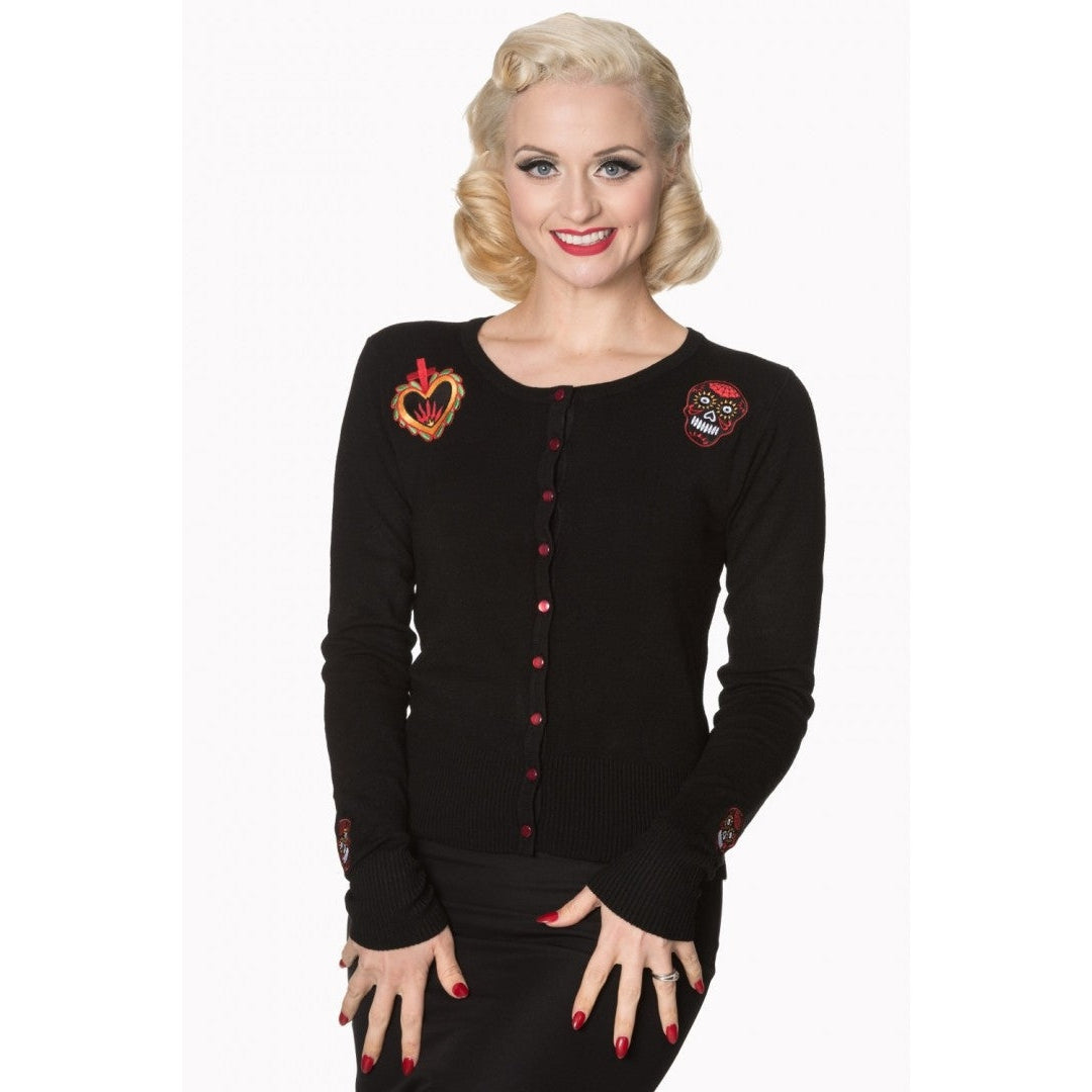 Sacred Heart Candy Skulls Cardigan-Womens Cardigans-Scarlett Dawn