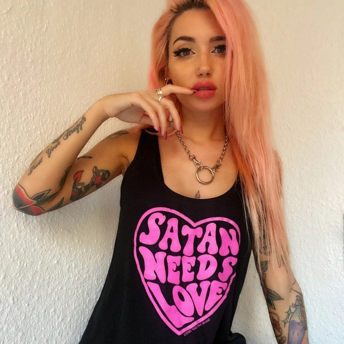 Satan Needs Love Too Sidewayz Crop Tank Top-Womens Tops-Scarlett Dawn