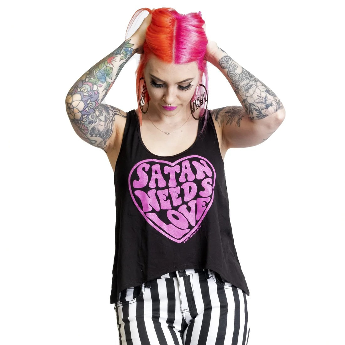 Satan Needs Love Too Sidewayz Crop Tank Top-Womens Tops-Scarlett Dawn