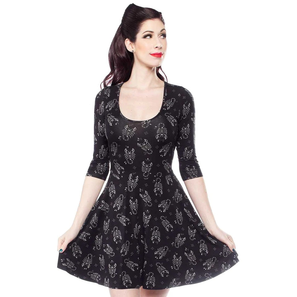 Scorpion 3/4 Sleeve Skater Dress-Womens Dresses-Scarlett Dawn