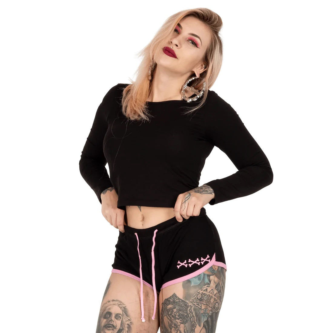 Skeleton Hands Pink Trim Dolphin Hot Shorts-Womens Shorts & Skirts-Scarlett Dawn