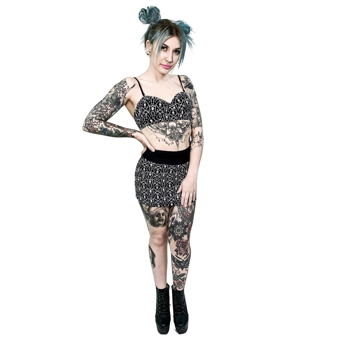 Skull And Bones Damask Bustier Bikini-Womens Swimwear-Scarlett Dawn