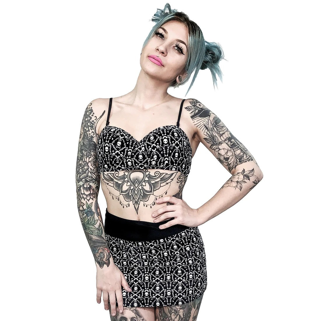 Skull And Bones Damask Bustier Bikini-Womens Swimwear-Scarlett Dawn