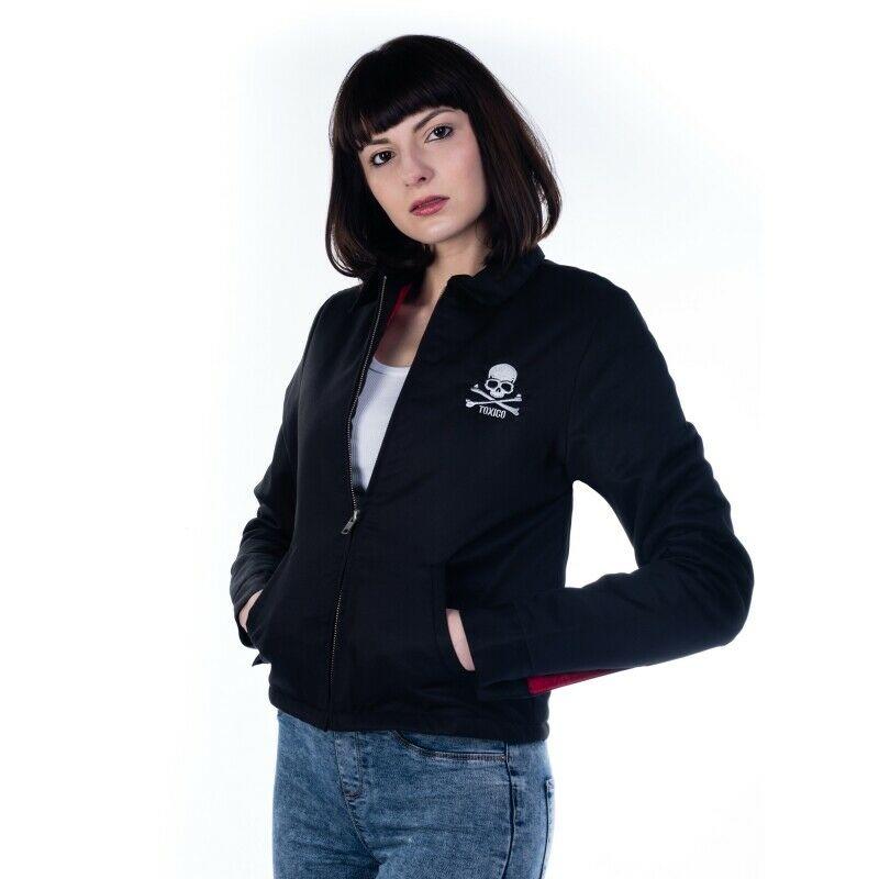 Skull & Bones Zipped Driver Womens Jacket-Womens Coats, Jackets & Vests-Scarlett Dawn