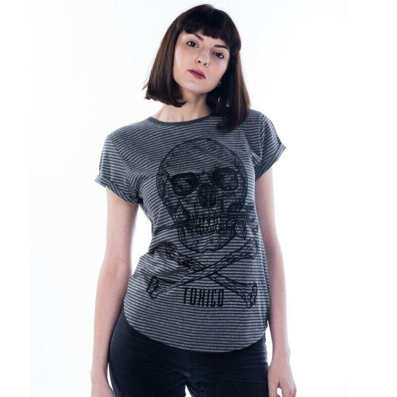 Skull Rose Rolled Sleeve Top-Womens Tops-Scarlett Dawn