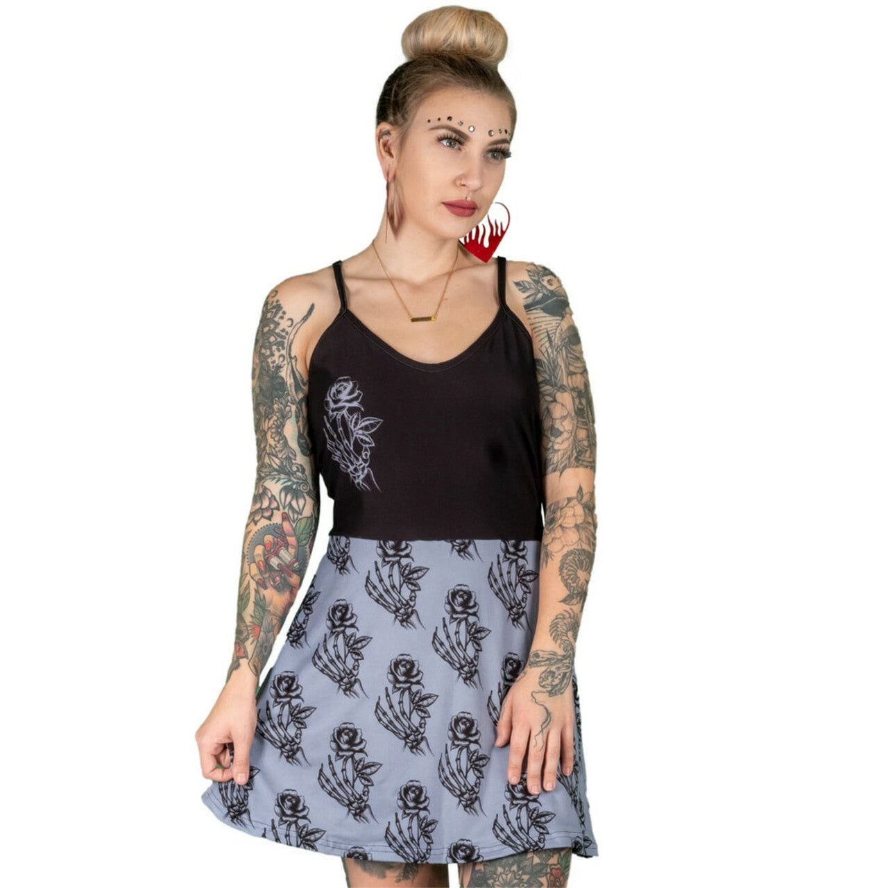 Skull Rose Womens Skater Dress-Womens Dresses-Scarlett Dawn