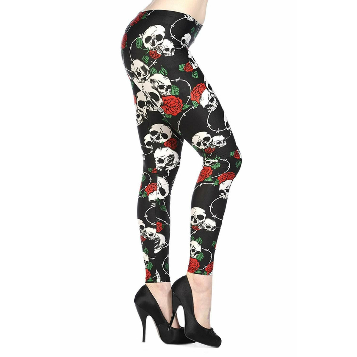 Skull Roses Leggings-Womens Leggings &amp; Pants-Scarlett Dawn