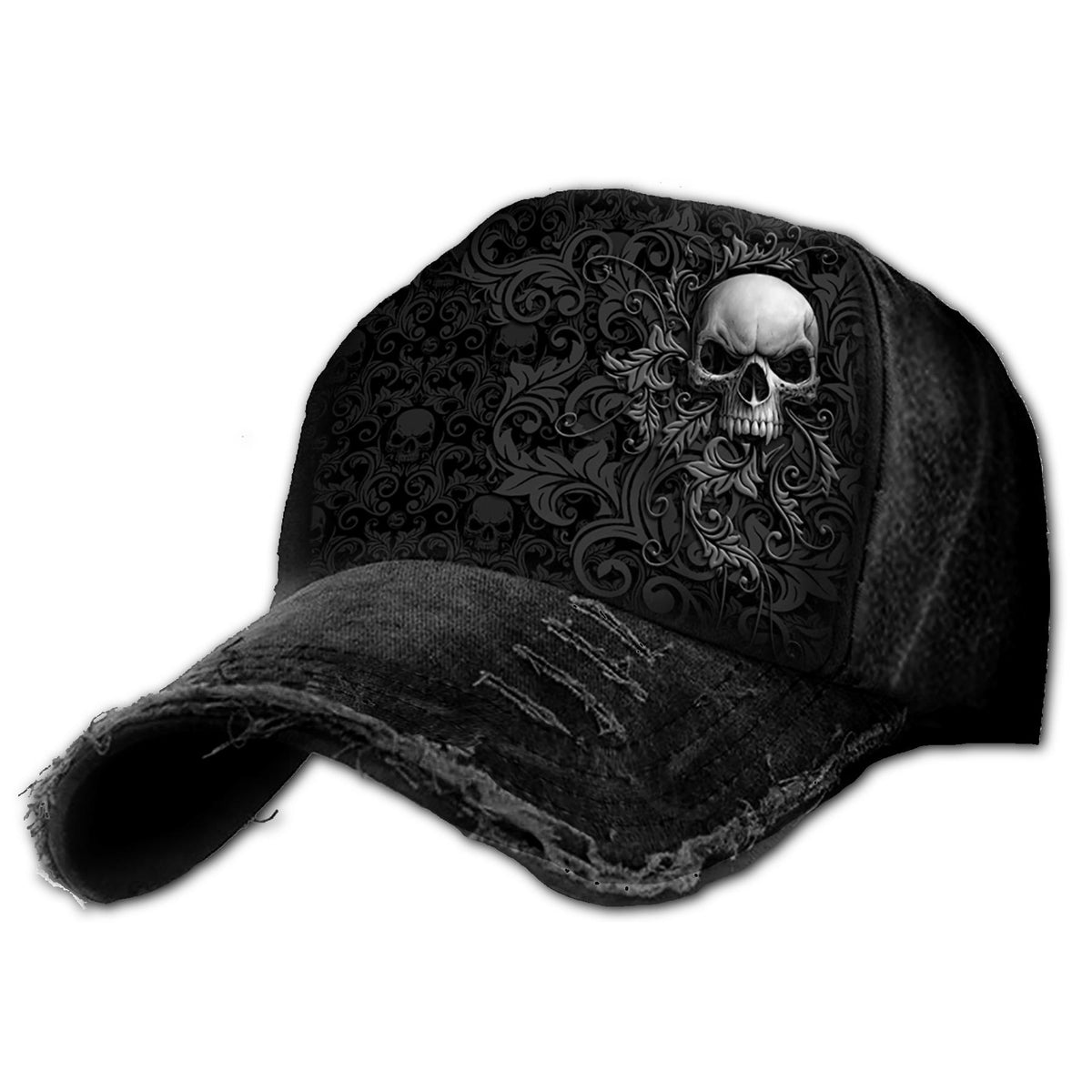 Skull Scroll Baseball Cap-Mens Beanies, Hats &amp; Snapback Caps-Scarlett Dawn