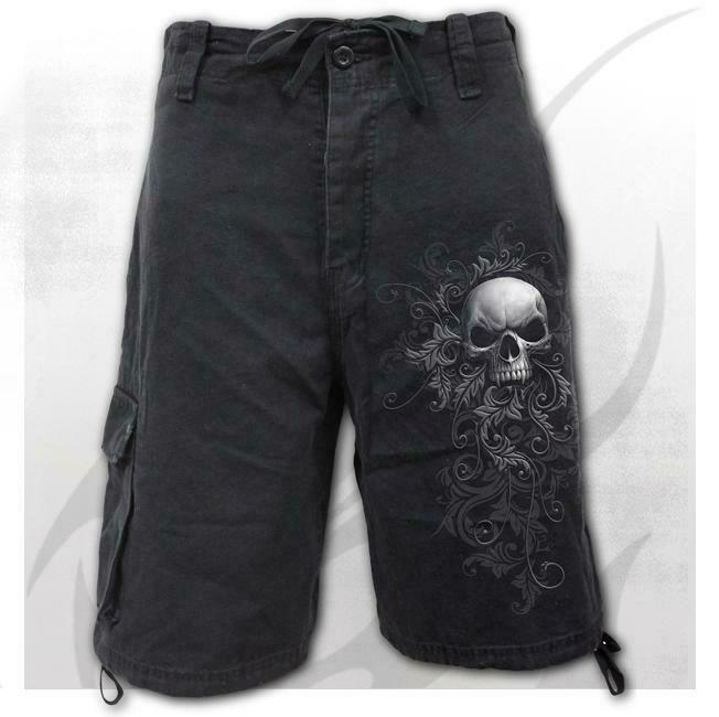 Skull Scroll Vintage Cargo Shorts-Mens Shorts &amp; Pants-Scarlett Dawn