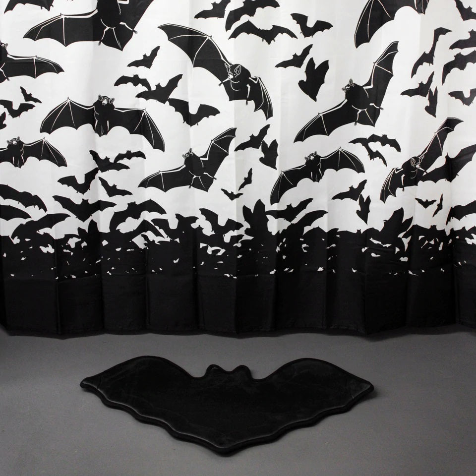 Spooksville Bats B&W Shower Curtain-Shower Curtains-Scarlett Dawn