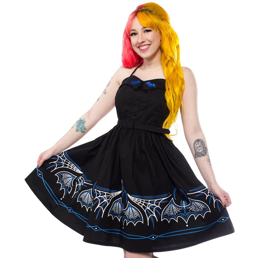 Spooksville Batty Pinstripe Womens Dress-Womens Dresses-Scarlett Dawn