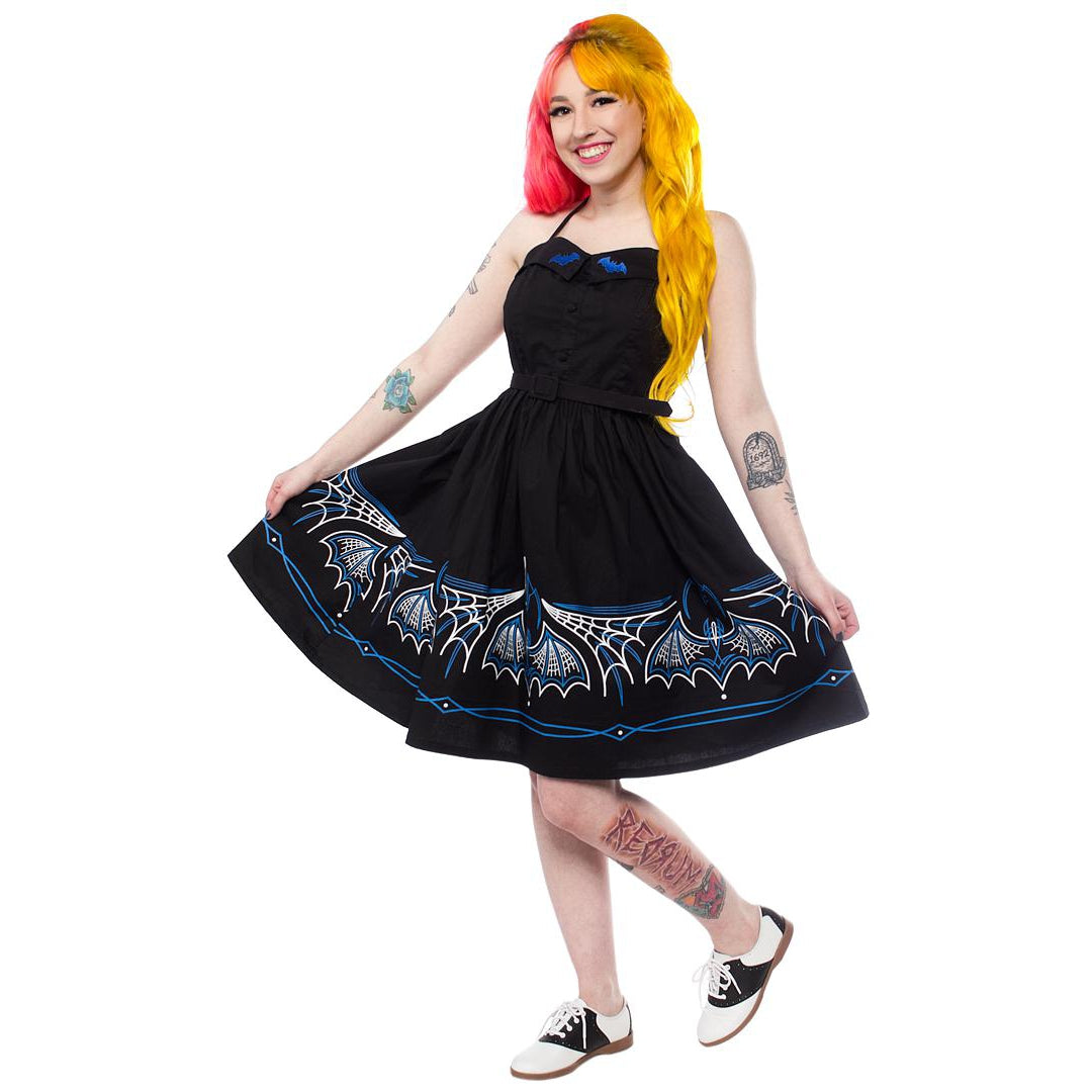 Spooksville Batty Pinstripe Womens Dress-Womens Dresses-Scarlett Dawn