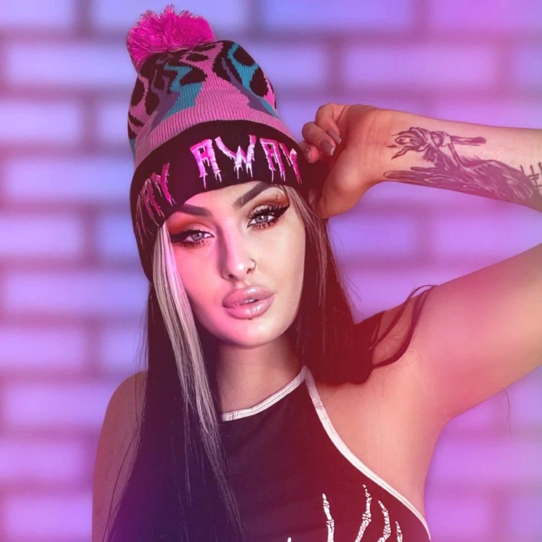 Stay Away Down In Flames Pom Pom Womens Beanie-Womens Beanies-Scarlett Dawn