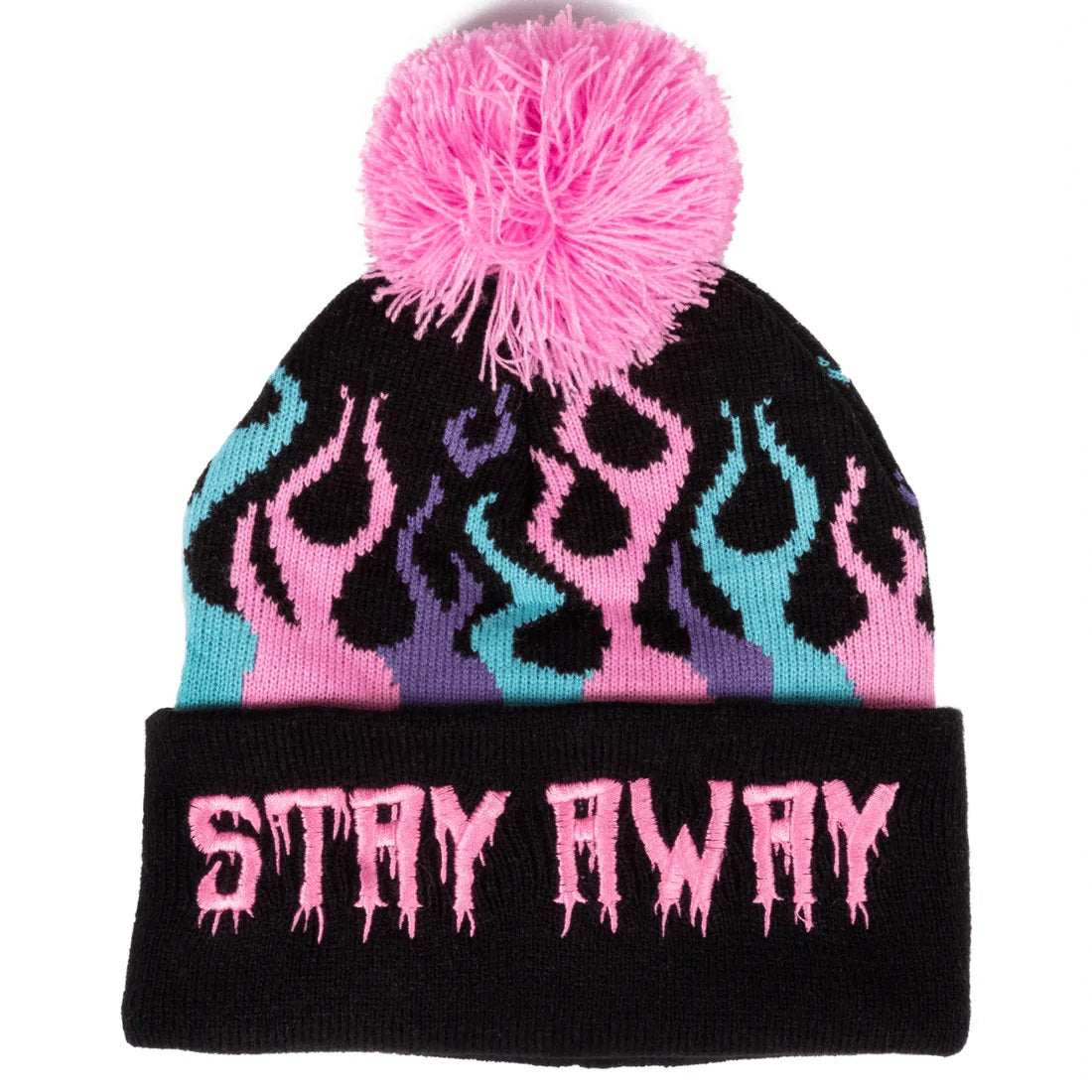 Stay Away Down In Flames Pom Pom Womens Beanie-Womens Beanies-Scarlett Dawn