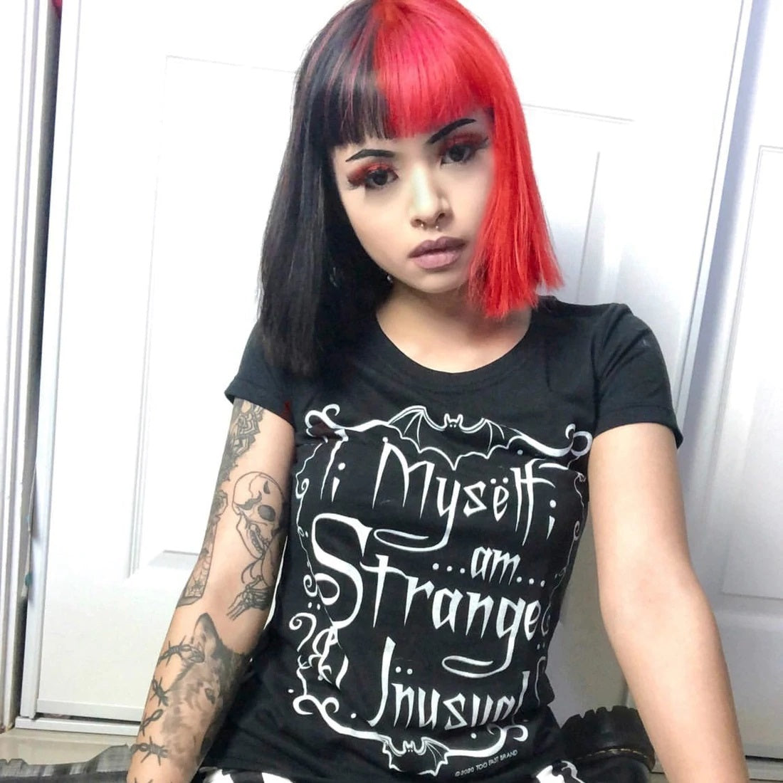 Strange And Unusual Black Graphic T-Shirt-Womens Tops-Scarlett Dawn