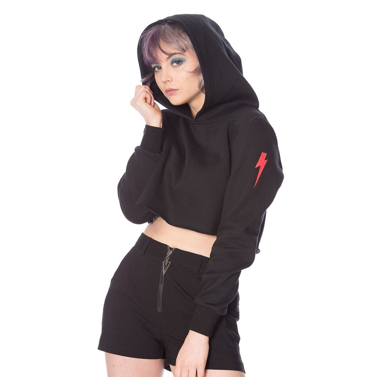 Thunderbolt Cropped Hoodie-Womens Jumpers & Hoodies-Scarlett Dawn