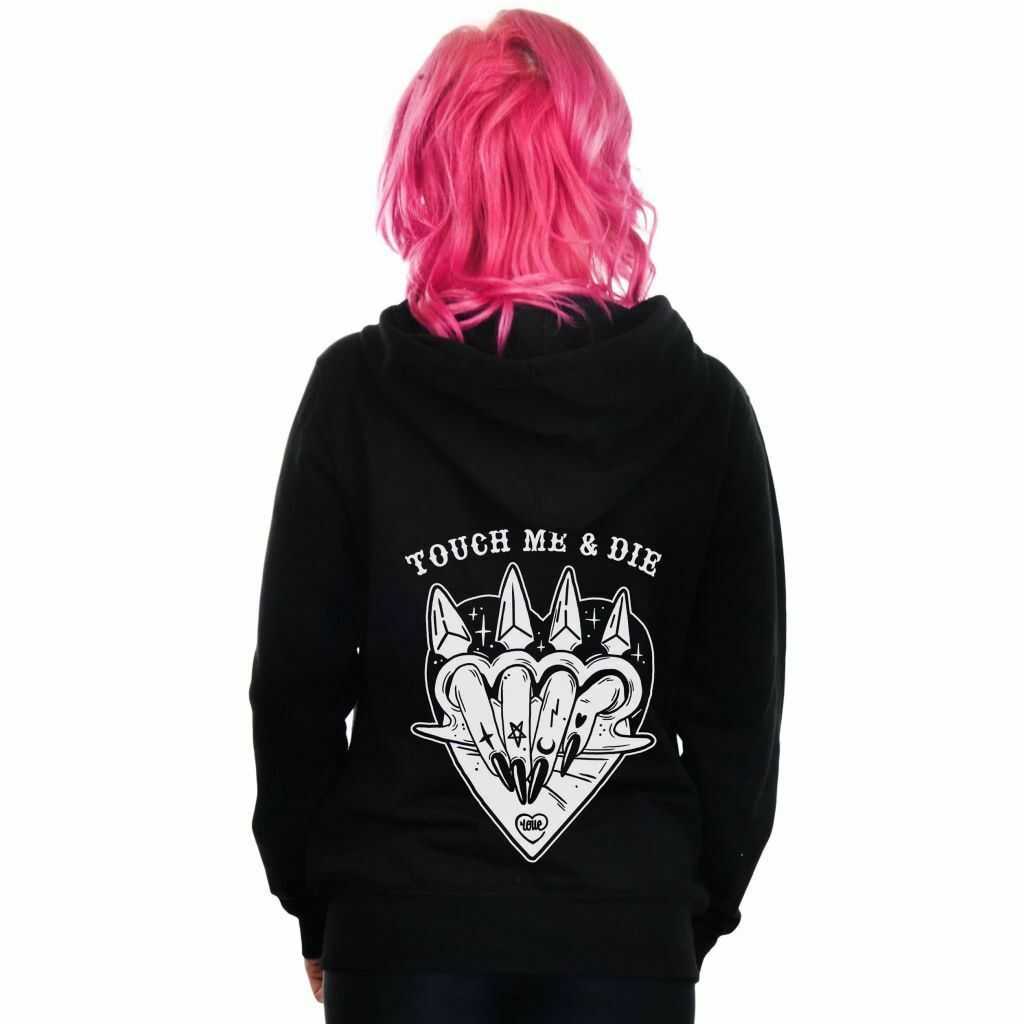 Touch Me & Die Brass Knuckles Zipped Hoodie-Womens Jumpers & Hoodies-Scarlett Dawn