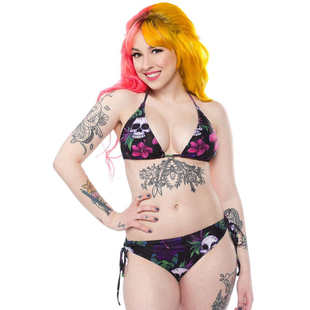Tropical Skulls Womens String Bikini-Womens Swimwear-Scarlett Dawn