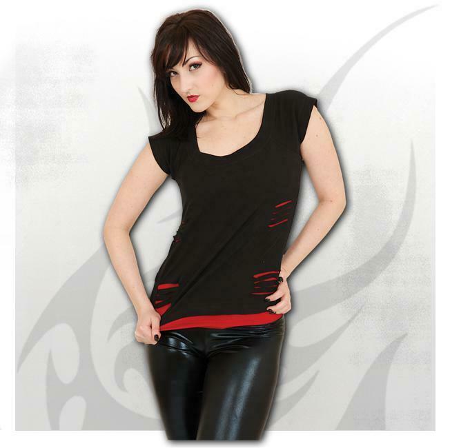 Urban Fashion 2 in 1 Red Ripped Womens Top-Womens Tops-Scarlett Dawn