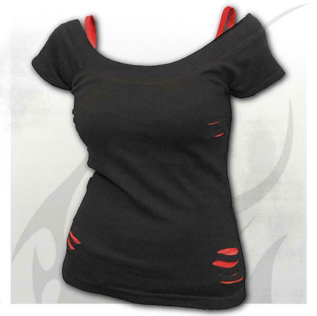 Urban Fashion 2 in 1 Red Ripped Womens Top-Womens Tops-Scarlett Dawn